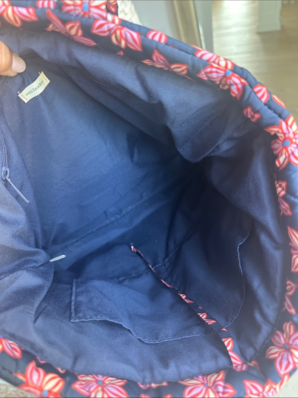 Vera Bradley Navy Tote with Pink Floral Quilt - Picture 3 of 4